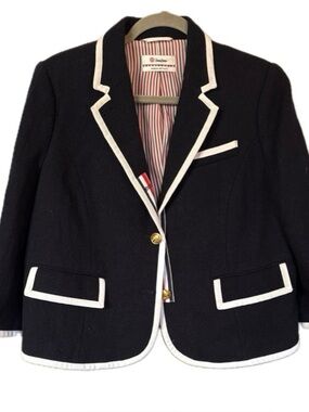Thom Browne Navy Blue Blazer with White Trim